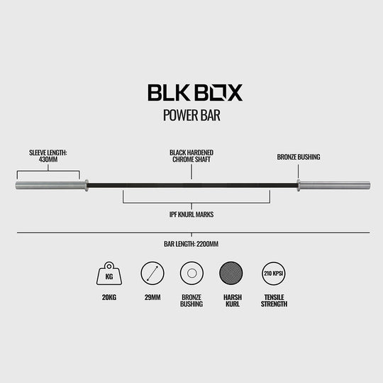 BLK BOX Power Bar - 20kg 7ft Barbell