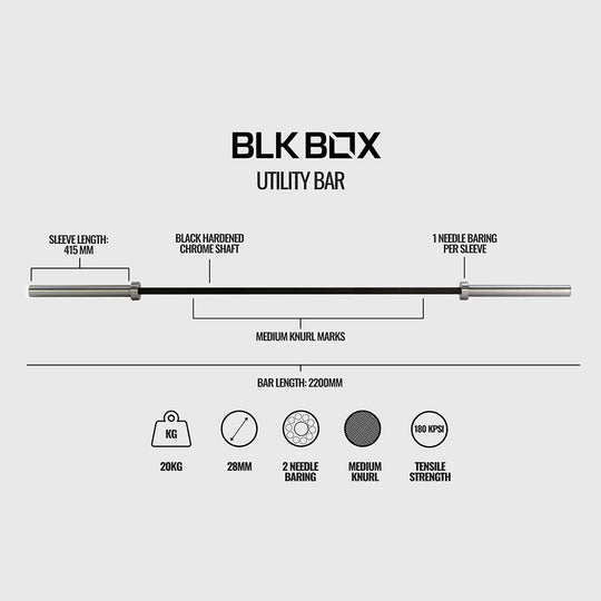 BLK BOX Utility Bar - 20kg 7ft Olympic Barbell